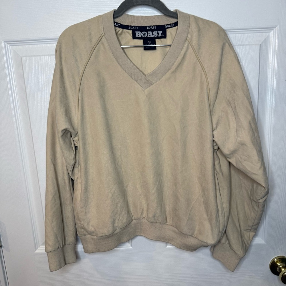 Boast Beige V-Neck Pullover in Sueded Material Size Medium GUC